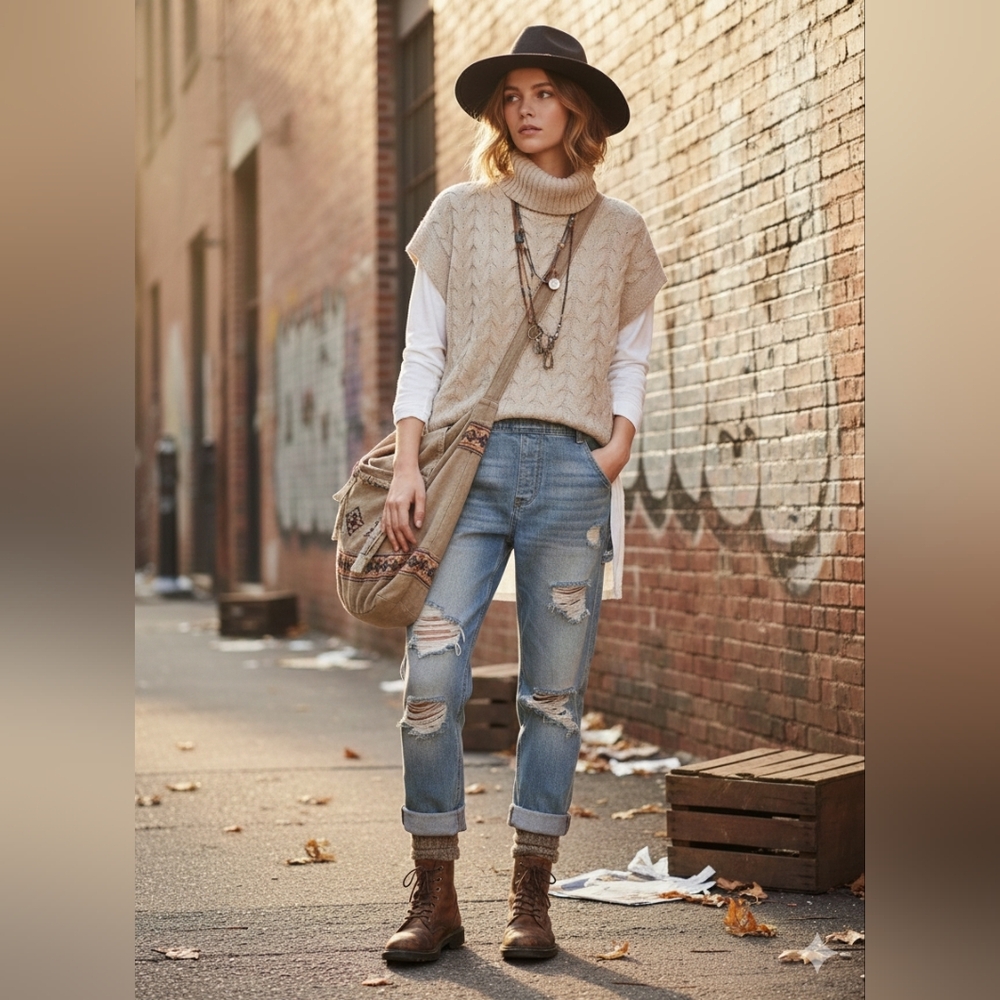 Cozy Cream Turtleneck Sweater Vest Sz S/M